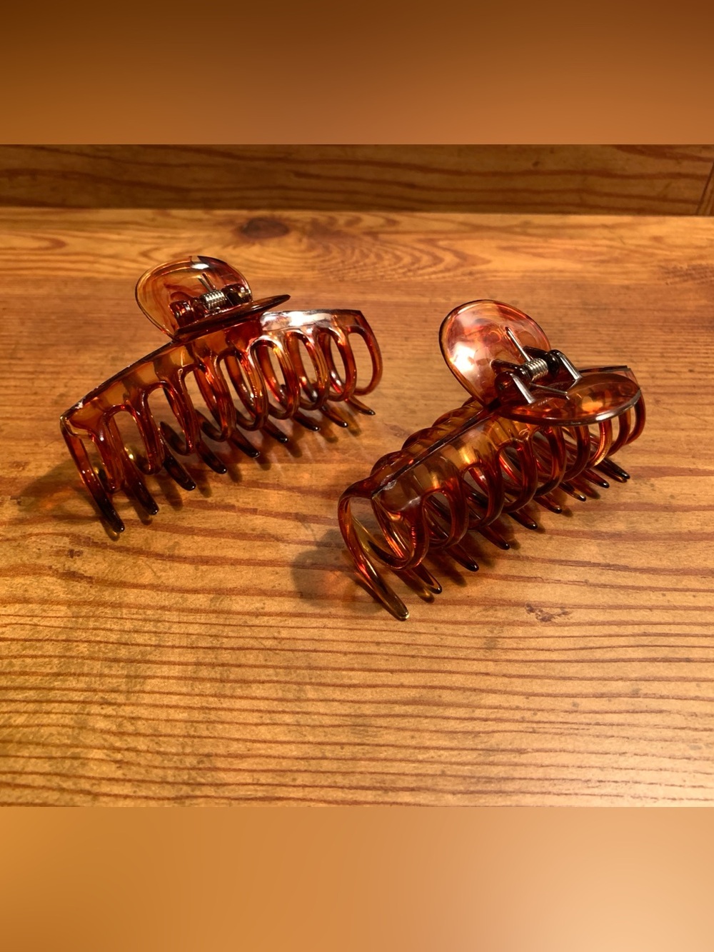 2 Plastic Brown Hair Claw Clips -Lancome